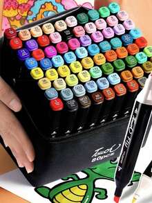 12/24/36/48/60/80 Colors Dual Tip Professional Marker Pen Set - Versatile Brush Pens For Painting, Sketching, Cardboard Comic Design - Unleash Your Artistic Talent, Back To School - Multicolor - View 2