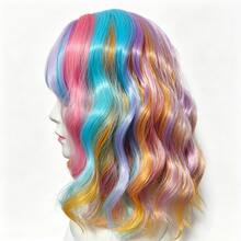 14inch Rainbow Wigs For Women Short Curly Wavy Multi Color Wig For Girls Short Bob Wig With Bangs Heat Resistant Synthetic Wigs For Cosplay Costume Party (Colorful Wig) For Halloween - Multicolor - View 3