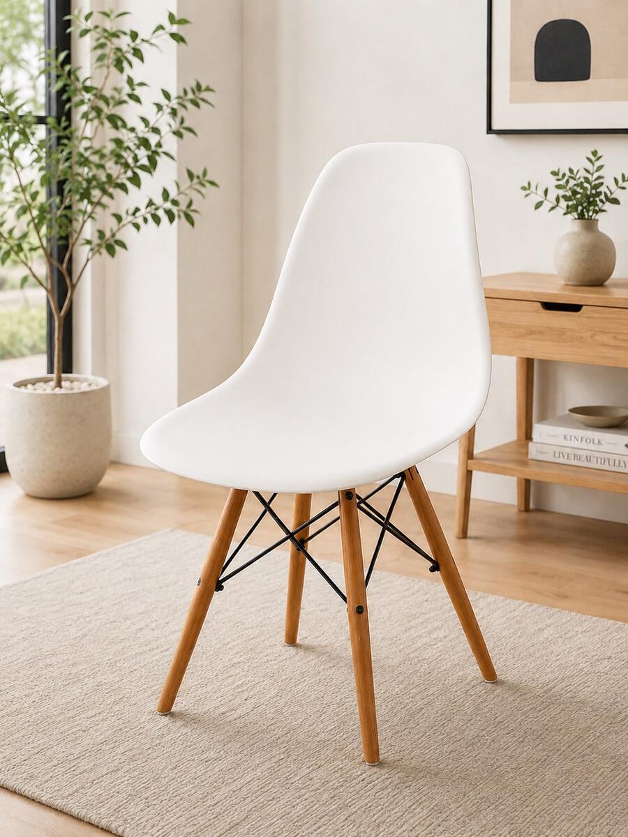 1/4/6 piezas Fundas para silla curva de unicolor moderno, removibles, lavables, de seda de leche elástica, para todas las estaciones - Blanco - Ver 1
