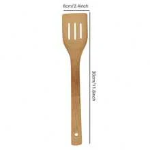 8 piezas/1 pieza Juego de utensilios de cocina de bambú con cubo de almacenamiento para cubiertos y pinzas para alimentos - Albaricoque - Ver 15