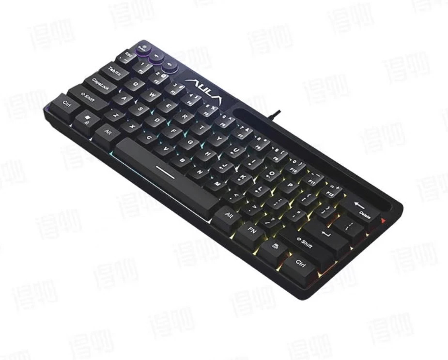 Teclado AULA F3061 con sensación mecánica de 64 teclas, retroiluminación RGB, teclado mini con cable, teclado portátil con ratón para portátil y PC, teclado original de juego Aula