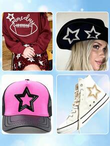 Hollow Star Sequin Applique Patch, Glitter Embroidery Patch, Self-Adhesive Clothing Decoration Patch, DIY Repair Accessory. Clothes Hole Repair, Hoodie Jacket Decoration, Jeans DIY, Backpack Tote Bag Decoration, Hat Sports Shoes Custom Handmade - Multicolor - View 5