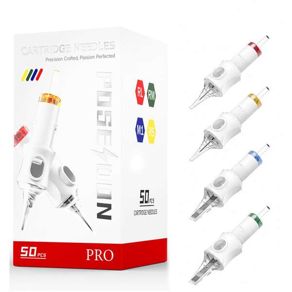POSEIDON Tattoo Cartridge Needles 50 Pcs Assorted Tattoo Needles Size # 12 Round Liner Shader Magnum Mixed 1205RL 1207RL 1209RL 1205RS 1207RS 1209RS 1207RM 1215RM 1207M1 1215M1 With Professional Disposable Tattoo Needles For Tattoo Pen