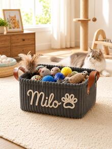 Customizable Storage Basket Personalized Dog Toy Bin Corduroy Pet Storage Basket With Name Customization Portable Handle Desktop Organizer Clothing Storage Home Decor Perfect Gift Laundry Basket - Multicolor - View 4