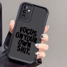 1件 Slogan Focus On Yourself 全包防摔加厚防滑手機保護殼，相容 iPhone、Honor、Galaxy - 黑色 - 查看 2