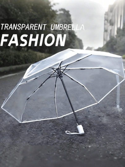 1pc 8-Rib Reinforced PVC Transparent Folding Umbrella, Portable Outdoor Photography Travel Umbrella, Travel Essential, Travel Accessory, Car Accessory, Outdoor Gear, Luggage Accessory, Summer Essential, Office Supply, Spring/Summer Selection, Bridesmaid Gift, Home, Bedroom Decor, Beach, Travel, Men, Women, Vacation, Cute Item