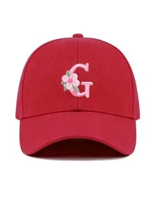1件女款客製化A-Z字母棒球帽，輕量棒球帽，時尚休閒遮陽帽，適合戶外運動與日常穿著，夏季海灘 - 紅色 - 查看 19