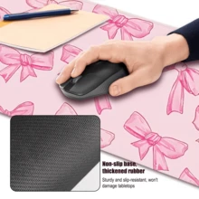 Pink Bowknot Desk Pad Mouse Pad Large Cute Girly Style Laptop & Gaming Keyboard Mouse Pad Non-Slip Stitched Edge Desktop Mat Office Desk Accessory Aesthetic Office & School Desk Decor 31.5 * 15.7 Inches - 847-bow Tie - View 3