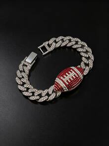 Men's Full Rhinestone Football Cuban Bracelet, Hip-Hop Colorful Rhinestone Thick Chain Bracelet, Sports Fan Party Accessory Gift, Gold And Silver Dual Color Options - Football Bracelet - View 12
