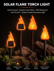 2/4 入太陽能火炬燈 閃爍火焰效果 IP44 防水戶外 LED Tiki 火炬燈，黃昏至黎明自動開關地面插樁跳舞火焰燈，適用於花園、庭院、露台、小徑、草坪、露營與戶外派對裝飾 - 暖光 - 查看 6