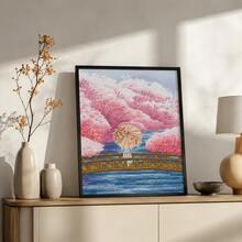 1pc Spring Cherry Blossom Landscape Bridge & Stream Cross Stitch Kit, Full Set For Beginners, DIY Home Wall & Desktop Decorative Painting, Stress Relief Handmade Gift - Multicolor - View 5
