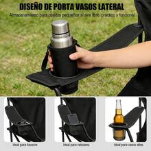 Silla Plegable Portátil Color Negro con Reposabrazos y Portavasos para Camping Playa y Salidas al Aire Libre - Negro - Ver 3