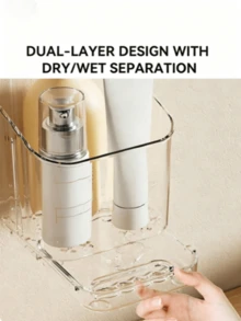 1pc Transparent Toothbrush Holder, Divided Wall-Mounted Storage Rack, Multi-Functional Bathroom Storage Accessory, Creative No-Drill Bathroom Storage Box, Used For Storing Toothbrush, Comb And Razor, Home Bathroom Decor - Clear - View 3