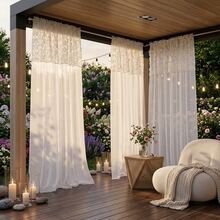 3D Floral Rhinestone Trim Chiffon Sheer Curtains, Elegant Rod Pocket Pleated Semi Transparent Voile Window Drapes For Home Patio Decor - White - View 6