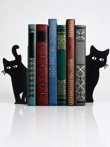 Cute Black Cat Bookends, Metal Decorative Bookshelf Support, Suitable For Bookshelves, Desks And Home Offices, Cartoon Cat Book Organizer, Suitable For Study, Bedroom, Reading Area And Book Display - Multicolor - View 7