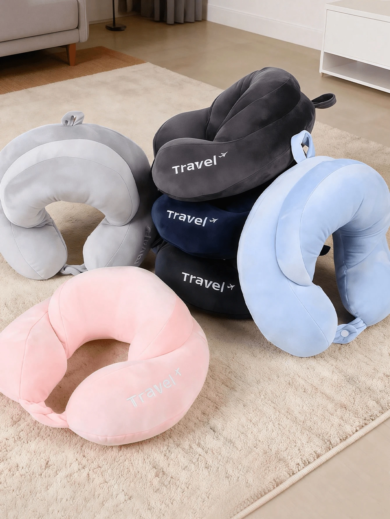 Gối ngủ trưa chữ U bằng mút mềm nhớ hình, gối đỡ đầu di động unisex, thiết yếu cho máy bay, ô tô, nhà ở, ghế tựa