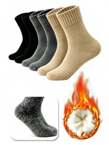 1/3/5/10/20 Pairs Women's Winter Ribbed Fleece Mid-Calf Socks, Thick Soft Fluffy Warm, Home Sleep Floor Socks, Daily Commute, Christmas Back To School Gift - Multicolor - View 4