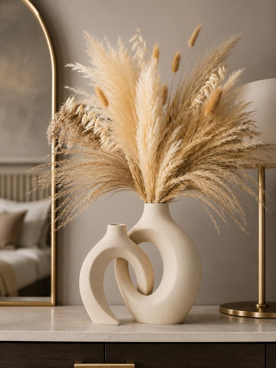 2pcs/Set Bohemian Style Apricot Resin Vase, Suitable For Any Style Scene Decoration, Photography Decoration - Multiple Styles - View 1
