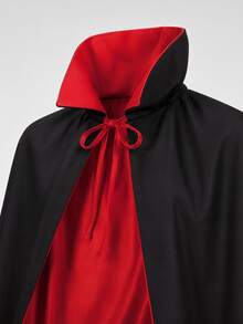 1pc Red & Black Vampire Cloak, Gothic Halloween Style Polyester High Collar Lace-Up Long Cape, Halloween Party, Costume Party, Cosplay, Theme Party Prop Outfit - Halloween - View 3