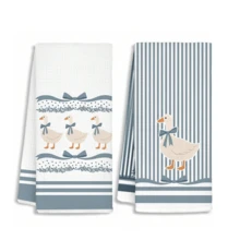 2pcs, Blue Bowtie Goose Pattern Kitchen Towels, Soft Absorbent Household Kitchen Cleaning Cloths, Machine Washable, Reusable, Housewarming Home Decor Gift, Kitchen Accessories. - A - View 10