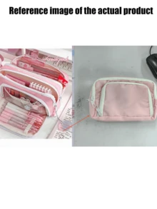 1個大號馬卡龍圖案筆袋/收納袋，Ins風文具袋，可用作便攜筆袋/收納袋或化妝包，滿足青少年辦公與學習需求，返校學生文具筆袋，返校季 - 彩色 - 查看 9