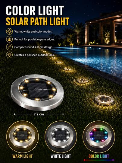 8/12 Peças Luzes Solares de Solo em Forma de Mini Lâmpada, Luzes de Disco Solar em Aço Inoxidável IP65 à Prova d'Água, Luzes de Caminho Enterradas com Ligar/Desligar Automático do Anoitecer ao Amanhecer, Iluminação Paisagística para Jardins, Quintais, Relvados, Pátios, Passadiços, Decoração de Feriados, Natal e Festas