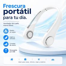 Ventilador manos libres colgante para el cuello, batería de larga duración recargable por USB, diseño compacto portátil disponible en azul, blanco y rosa, accesorio indispensable en verano para gym, hogar, escuela y salidas al exterior - Blanco - Ver 11