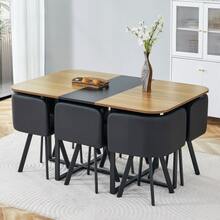 Dining Table Set – Table With Wood Grain Surface & Black Metal Frame, For 4-6 People - Black - View 6