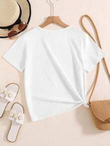 NostaNoir Damen Rundhals T-Shirt mit grafischem Zitrusfrucht-Muster, Unisex Casual T-Shirt - Weiss - Übersicht 2