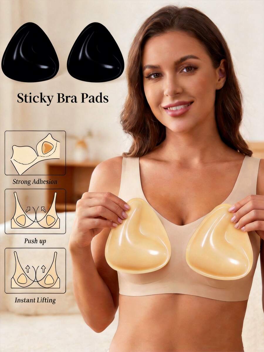 2pcs Women's Adhesive Bra With Detachable Seamless Thick Padding, Suitable For Backless Strapless Dresses, Bikinis And Swimwear UZIJ - Multicolor - View 1