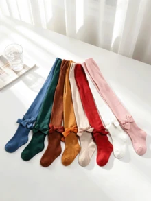 8 Pairs Girls Bowknot Tights, Soft Elastic Solid Color Leggings For Spring And Autumn - Multicolor - View 3