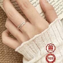Anillo abierto de plata de ley S925 con textura irregular YWB-B285 - Plateado - Ver 1