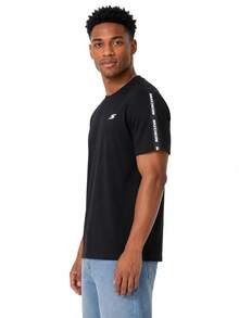 Skechers Serie de colores lisos | Camiseta de manga corta con cuello redondo, cómoda, resistente a las arrugas y versátil, ideal para los desplazamientos diarios del hombre. - Negro - Ver 2