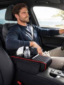 Car Armrest Cushion With Cup Holder Tissue Box & Side Storage Pocket, 4 In 1 Center Console Cover Organizer, Memory Foam PU Leather Quilted Armrest Box Pad, Heightening Arm Rest Pillow, Universal Fit Car Interior Accessories For SUV Truck Sedan - A - View 5