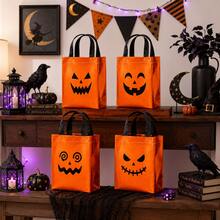 24pcs Halloween Orange Tote Bags 20x25cm Pumpkin & Ghost Face Mixed Design Day Of The Dead Holiday Party Candy Gift Packaging - Orange - View 5