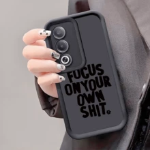 1件 Slogan Focus On Yourself 全包防摔加厚防滑手機保護殼，相容 iPhone、Honor、Galaxy - 黑色 - 查看 3