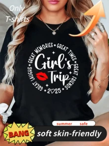 100% Girls Trip 2025 Tolle Erinnerungen Sommerurlaub Passendes T-Shirt Damen Sommerurlaub Weiches Tee Lässige Passform Klassische Komfort Oberteile Schwarz Cr - Schwarz - Übersicht 1