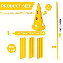CENLEN 6 Training Cones With 50cm Diameter And Perforated Openings And 3 1.2-Meter Adjustable Portable Training Poles. Dog Agility Training Set, Perforated Obstacle Barrel Hurdle Frame, Indoor And Outdoor Agility Training Kit. - Yellow - View 9