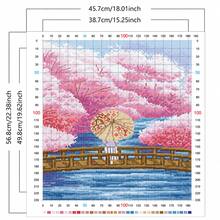 1pc Spring Cherry Blossom Landscape Bridge & Stream Cross Stitch Kit, Full Set For Beginners, DIY Home Wall & Desktop Decorative Painting, Stress Relief Handmade Gift - Multicolor - View 3