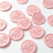 20pcs/Pack 3D Embossed Lily Flower Pattern Wax Seal Stickers, Self-Adhesive Wax Seal Stickers, Suitable For Gifts, Wedding Invitations, Envelope Sealing - Pink - 3D Lily - Pink - View 3