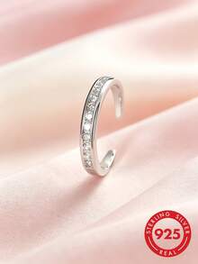 1pc S925 Sterling Silver Inlaid Row Diamond Open Ring, Fashionable Luxury Niche Exquisite Personalized Minimalist Elegant Ins Cold Style Daily Wearable Stackable Jewelry Accessory Casual Party Versatile Gift - Drilling Machine - View 13