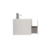 Washbasin With Vanity Unit For Small Bathrooms, Mineral Cast Basin, Grooved Design, 60cm Wall-Mounted Bathroom Unit, Natural Oak Color, Pre-Assembled - 白色 - 查看 7