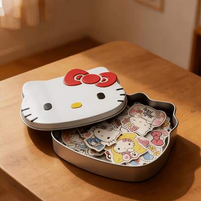 SANRIO-Hello Kitty Jewelry Storage Box, Includes A Set Of Hello Kitty Sticky Notes, Size Selectable, Portable Stationery Desktop Organizer, Handmade Jewelry Sticker Memo Box, Office Supplies, Fun Storage, Cute Design, Durable Storage, Suitable As Birthday Gift For Friends