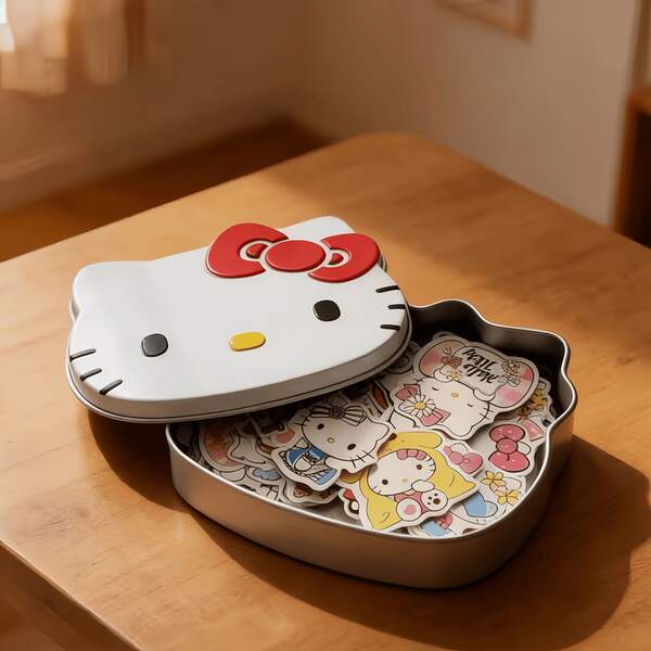 SANRIO-Hello Kitty Jewelry Storage Box, Includes A Set Of Hello Kitty Sticky Notes, Size Selectable, Portable Stationery Desktop Organizer, Handmade Jewelry Sticker Memo Box, Office Supplies, Fun Storage, Cute Design, Durable Storage, Suitable As Birthday Gift For Friends