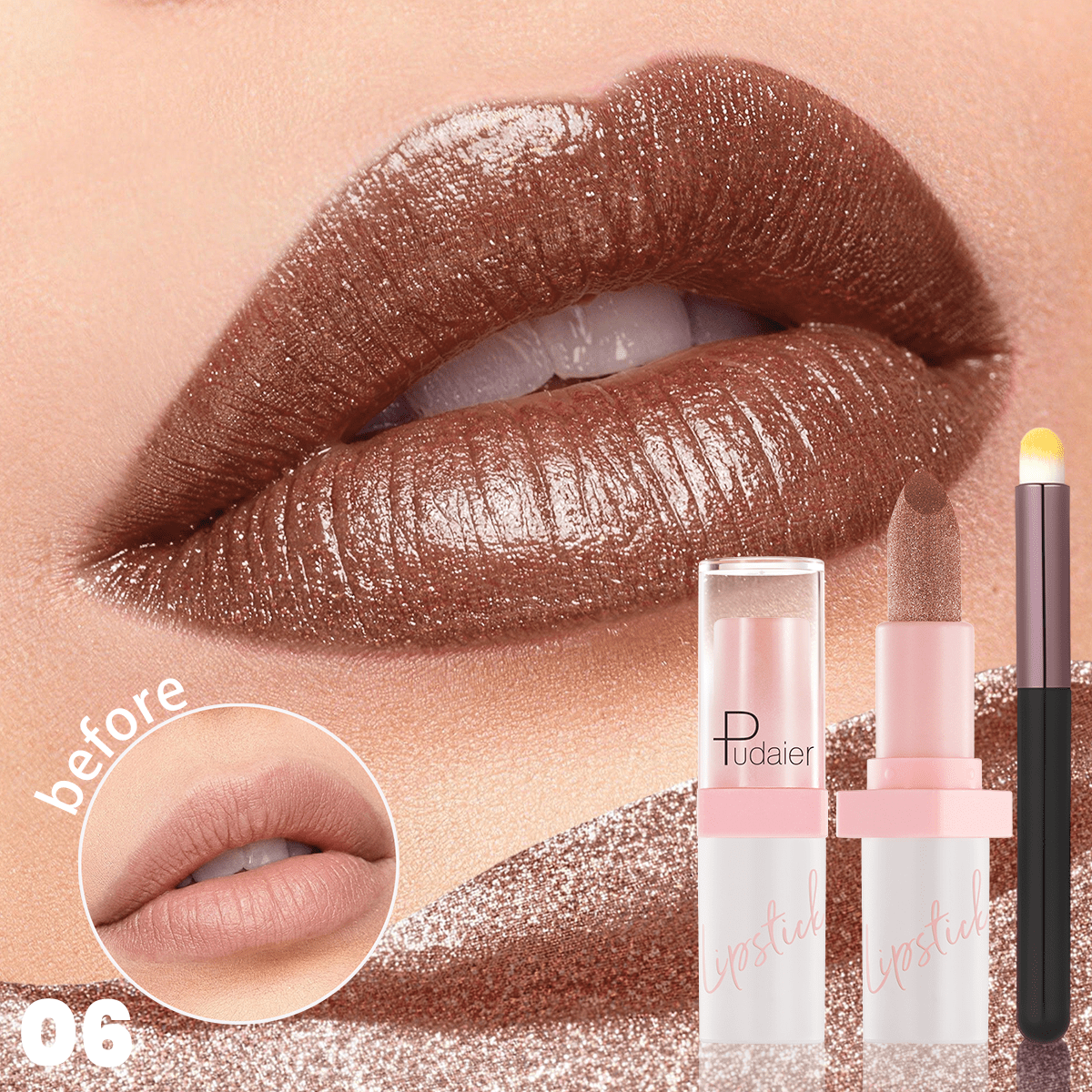 Shein Women's 05 Metallic Lipstick - Long-Lasting Shine, Luxurious Glow & Diamond-Like Radiance | Waterproof & Sweatproof | Essential Beauty Tool | Perfect Gift For - Image 5