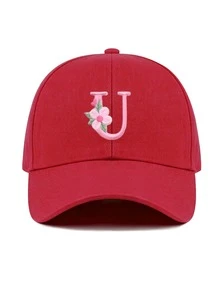 1件女款客製化A-Z字母棒球帽，輕量棒球帽，時尚休閒遮陽帽，適合戶外運動與日常穿著，夏季海灘 - 紅色 - 查看 14