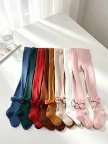 8 Pairs Girls Bowknot Tights, Soft Elastic Solid Color Leggings For Spring And Autumn - Multicolor - View 15