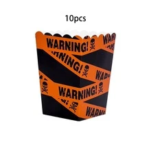 10pcs/30pcs/60pcs Halloween Party Caution Tape Popcorn Boxes: Disposable Popcorn Containers Printed With Bat, Bloody Handprint, Bloody Hand And Zombie Patterns, Suitable For Halloween Party, Haunted House And Day Of The Dead Celebrations - Multicolor - View 9