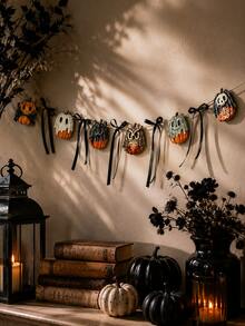 1 Stück Halloween Kürbis Geist Eule Totenkopf Hängendes Banner mit Schleifen, gotische Kamin Wanddekoration Dreieckige Flaggen, Vintage Hexe Bauernhaus Veranda Wanddekoration, gruselige Herbst Samhain dunkle gotische Feiertags Innen- und Außen Party Heimdekoration - Mehrfarbig 2 - Übersicht 9