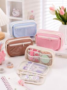 A Transparent Flip Cover 9-Layer Pencil Case, Portable Student Stationery Bag, Desktop Items And Study Stationery Storage Bag, Ba, First Day Of School - Multicolor - View 6